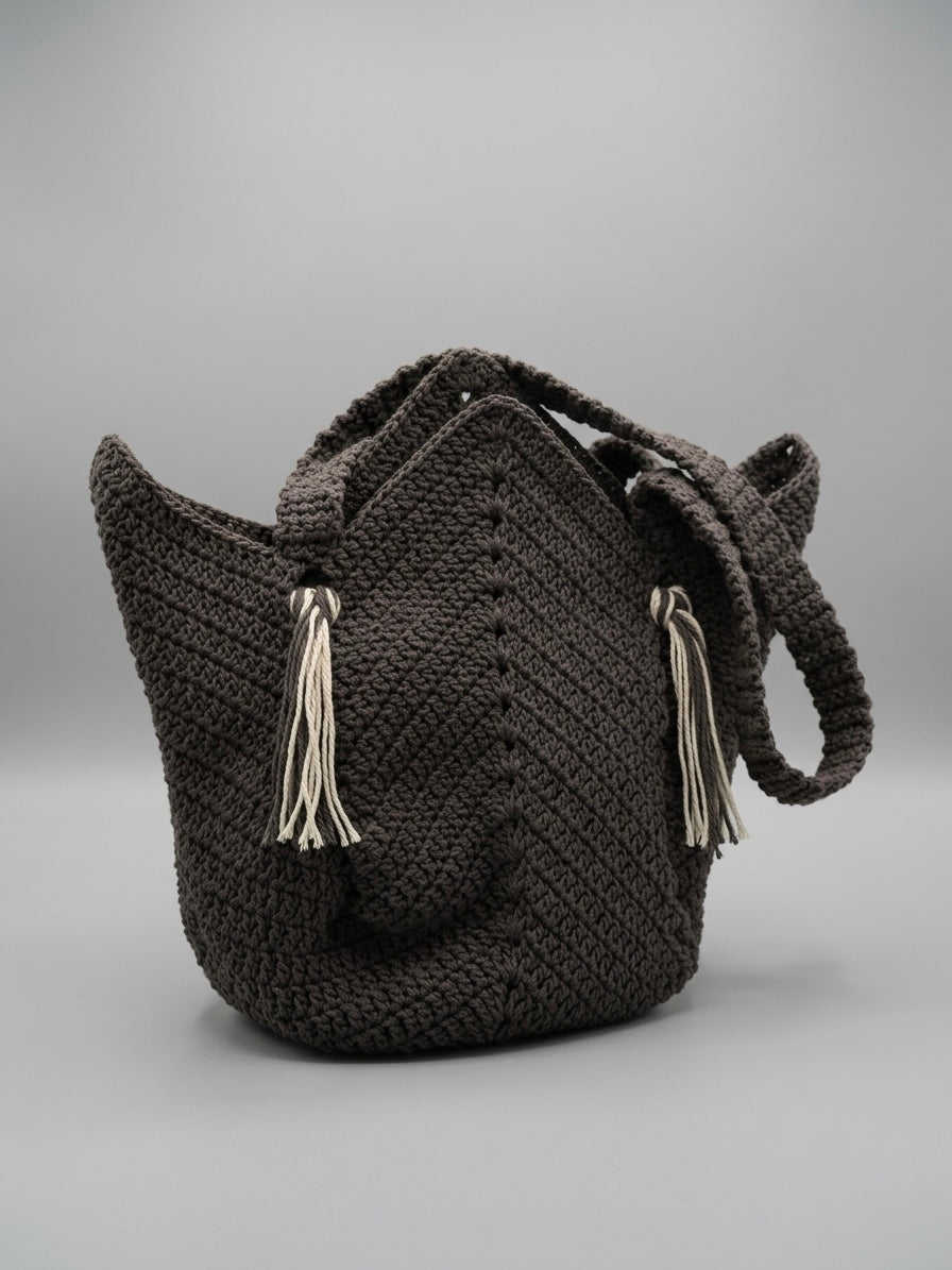 Charcoal Chevron Open Tote Bag