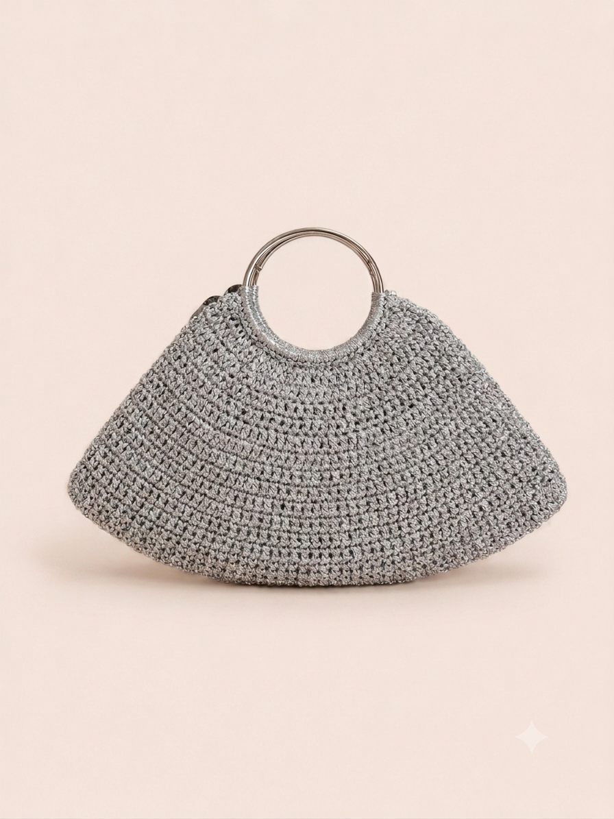 Silver Sequin Ring Handle Bag
