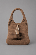 Handmade Brown Mesh Hobo Bag with Tassel