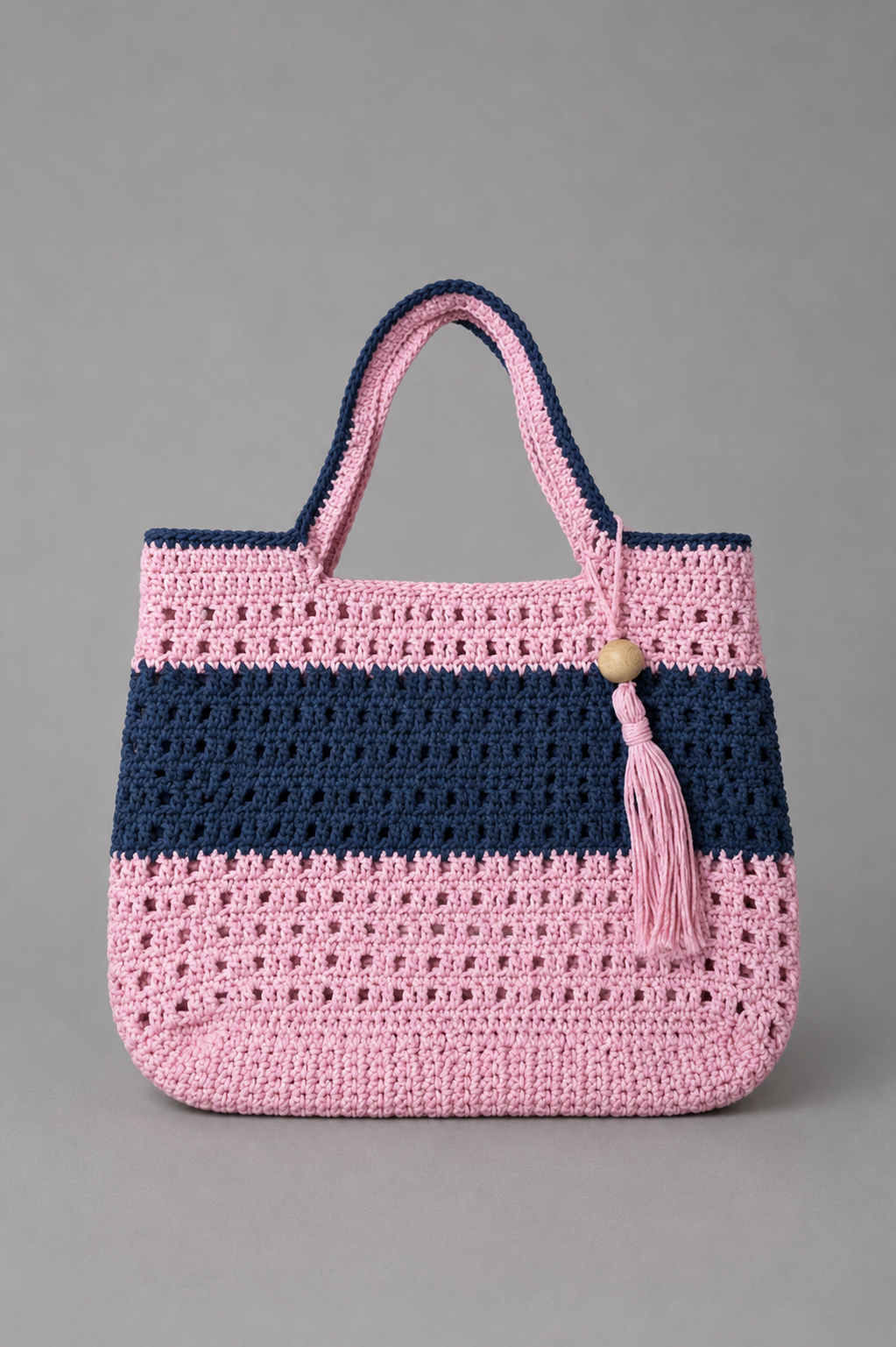 Handmade Pink Navy Color-Block Tote Bag