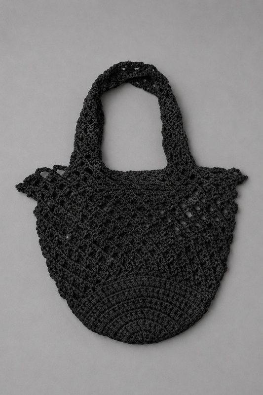 Handmade Black Mesh Tote with Solid Base