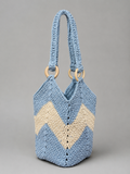 Handmade Blue Chevron Bucket Bag Wood Rings