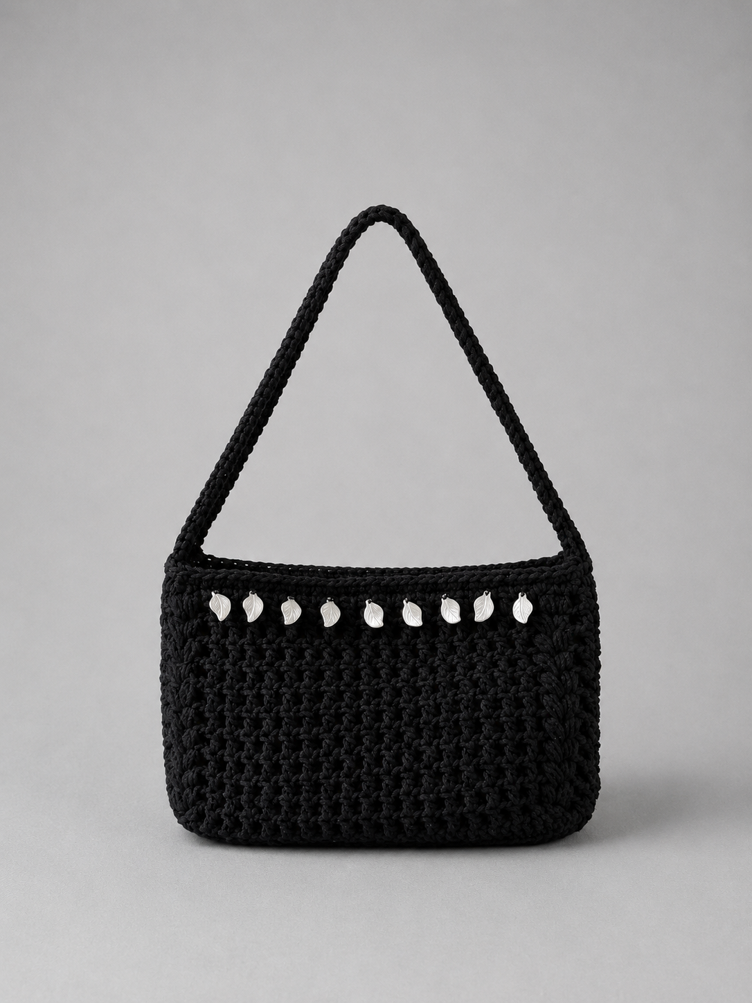Handmade Black Shoulder Bag Leaf Charms