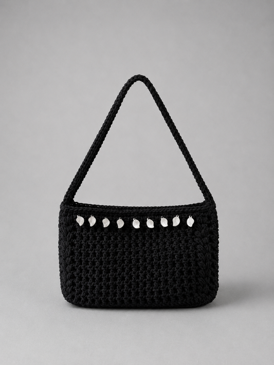 Handmade Black Shoulder Bag Leaf Charms