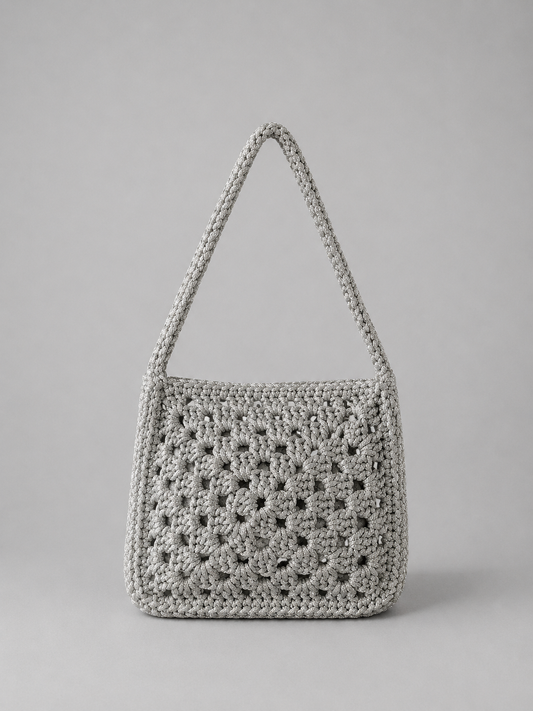 Handmade Grey Granny Square Shoulder Bag