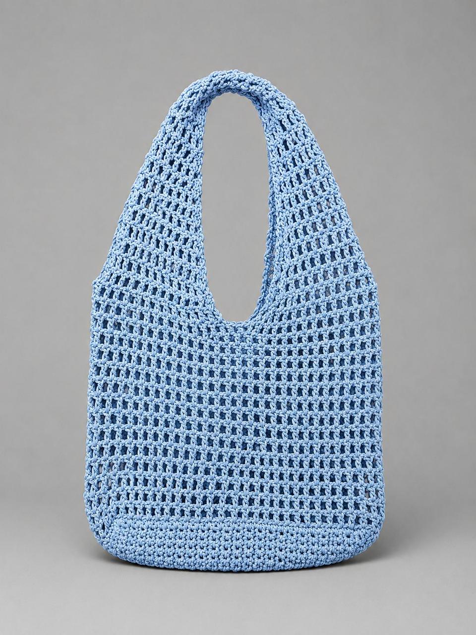Handmade Sky Blue Mesh Hobo Bag