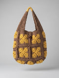 Handmade Brown Yellow Granny Square Hobo Bag