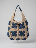 Handmade Cream Blue Granny Square Hobo Bag