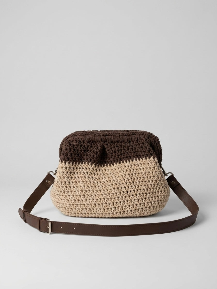 Handmade Two-Tone Beige Brown Crossbody Bag