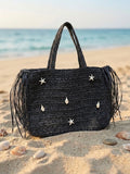 Handmade Black Coastal Fringe Beach Bag
