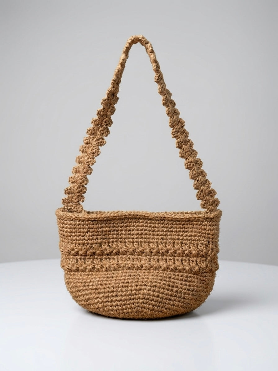 Handmade Caramel Jute Basket Crochet Bag