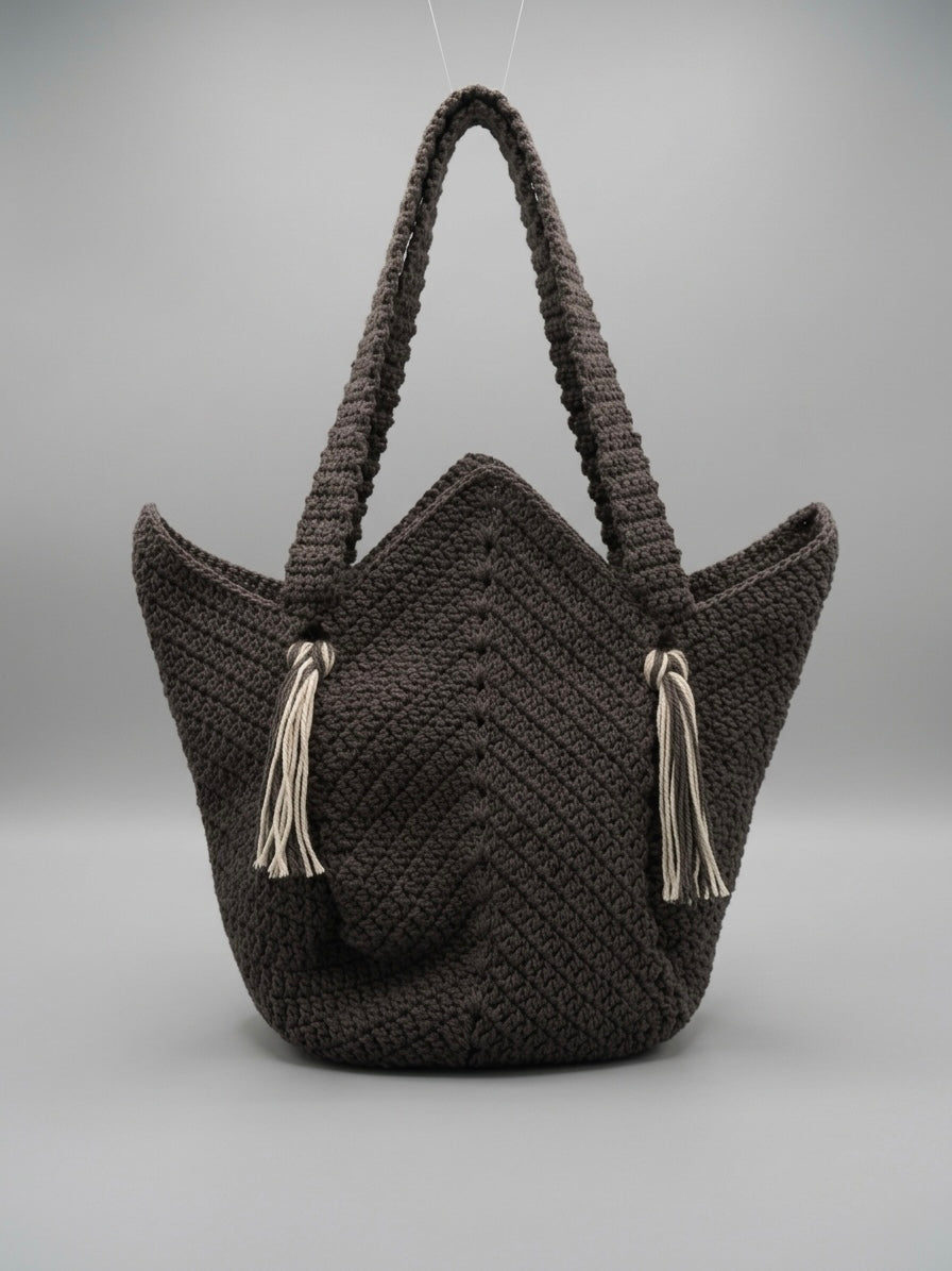 Handmade Charcoal Chevron Open Tote Bag