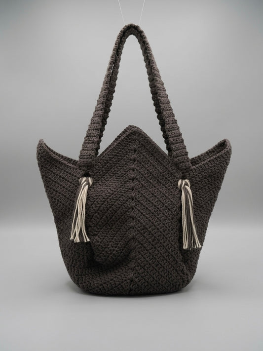 Handmade Charcoal Chevron Open Tote Bag