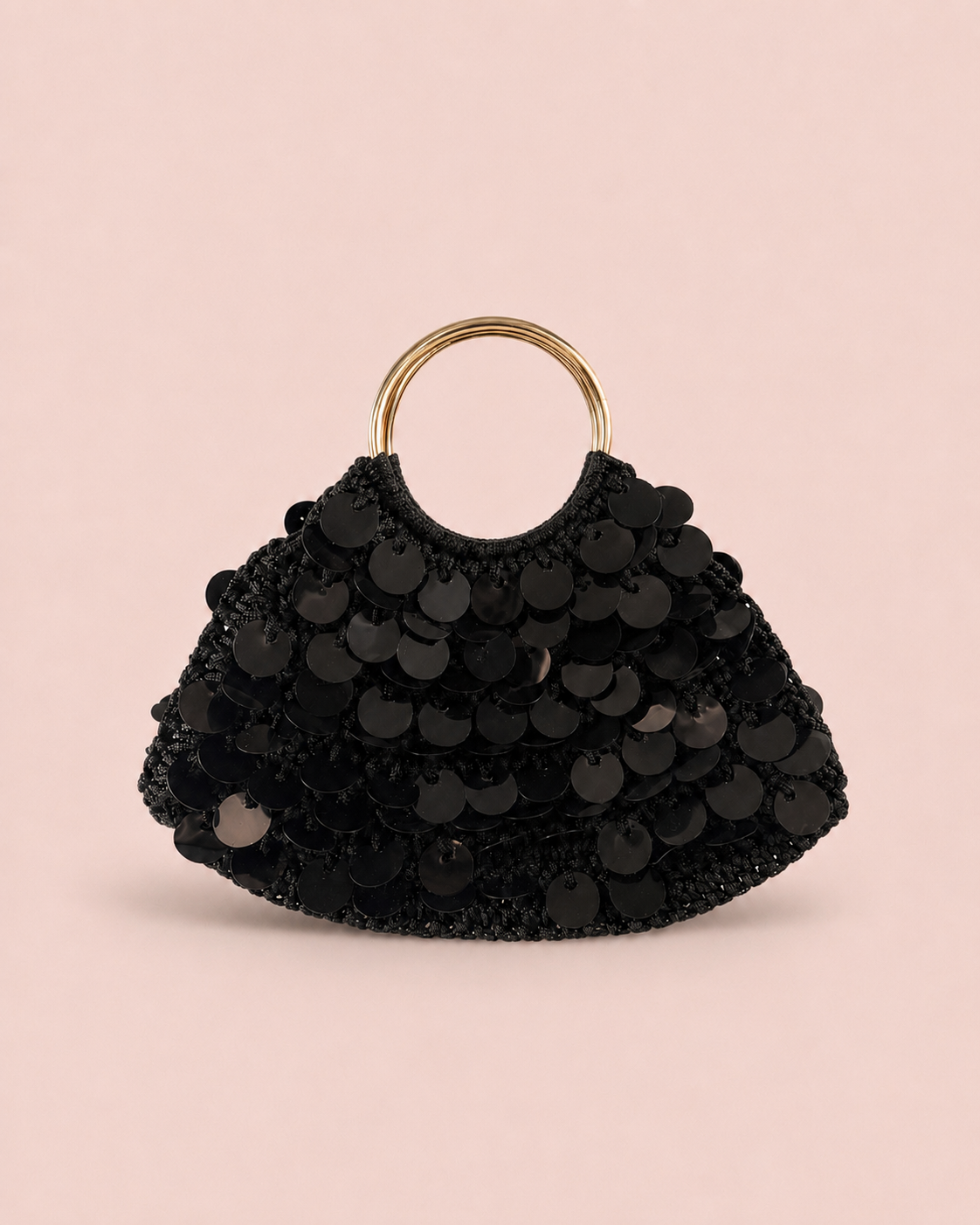 Black Sequin Ring Handle Bag