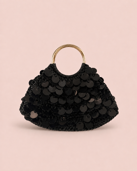 Black Sequin Ring Handle Bag