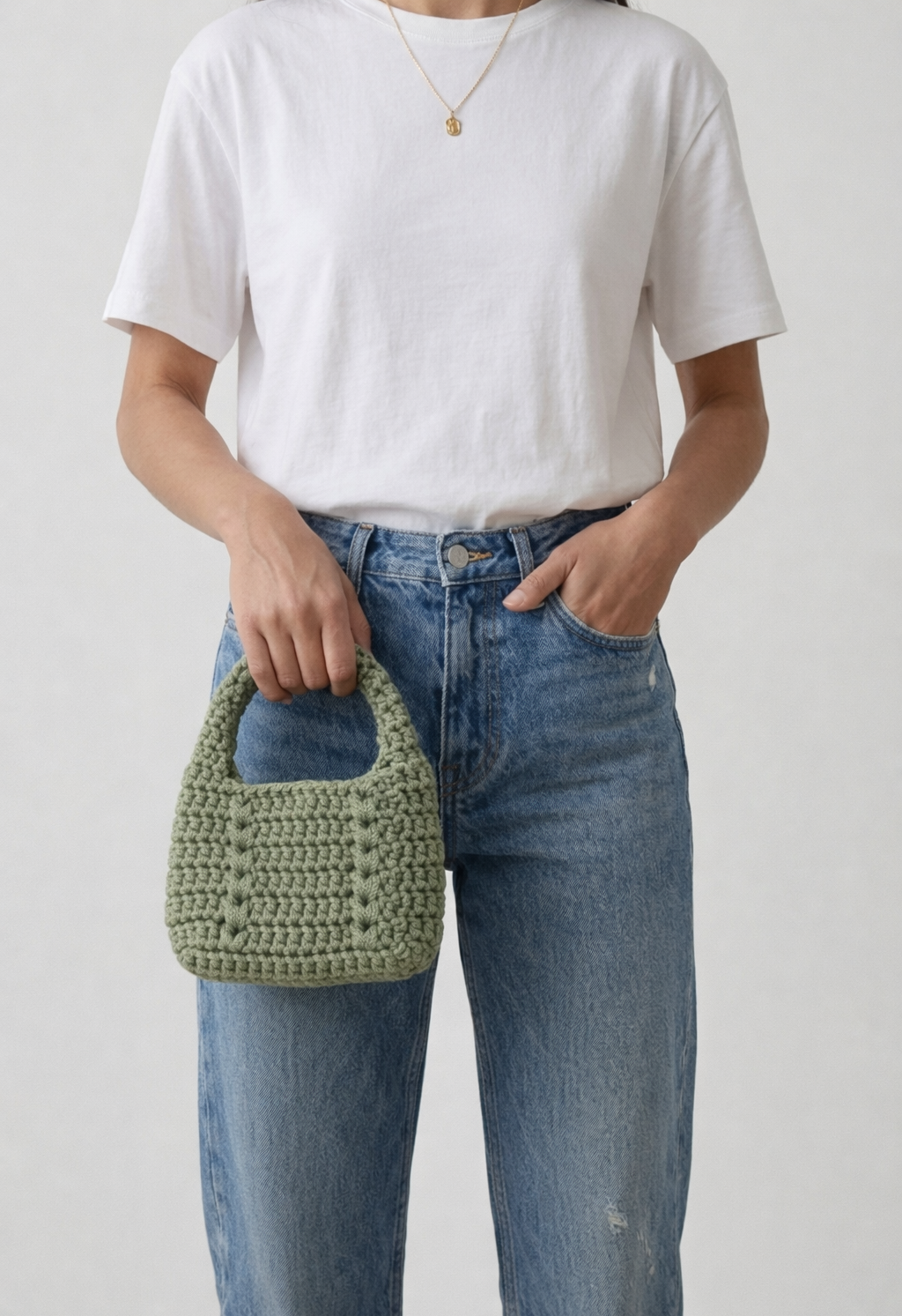 Handmade Green Mini Wristlet Crochet Bag