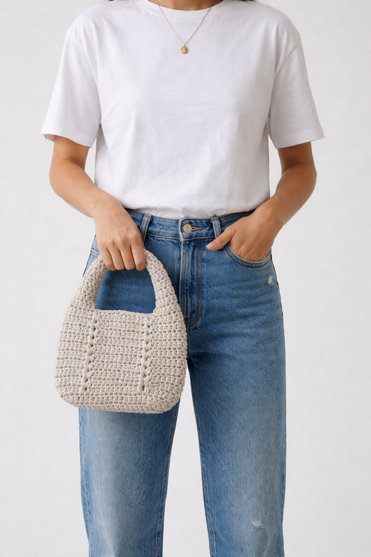 Handmade Ivory Mini Wristlet Crochet Bag