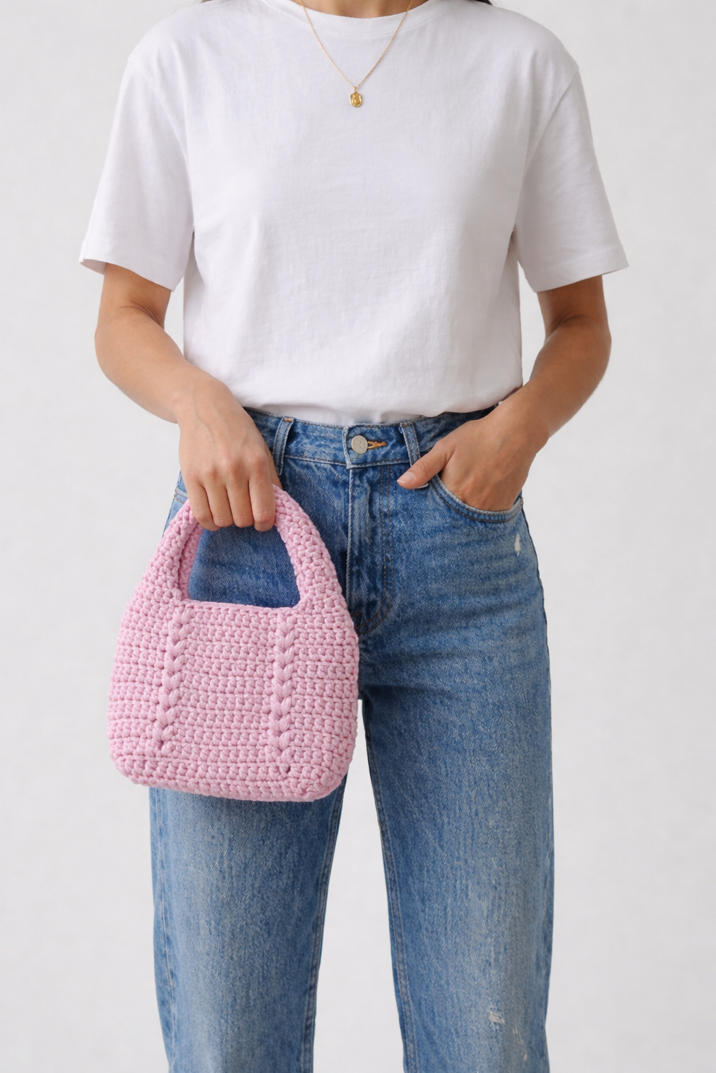 Handmade Pink Mini Wristlet Crochet Bag