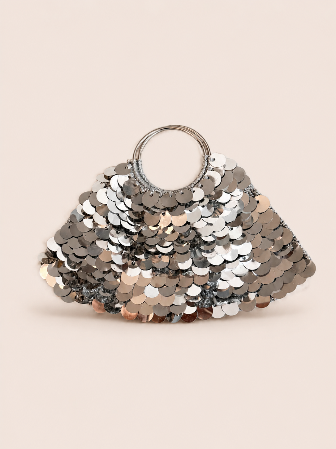 Silver Sequin Ring Handle Bag