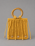 Yellow Macrame Tote with Wooden Handles
